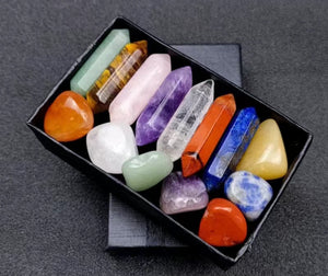 14pcs Pointed Quartz Stone,Chakra Healing Stones Set,Hexagon Rose Quartz Gems For Meditation Bedroom Decor,Unique Gift Box Design