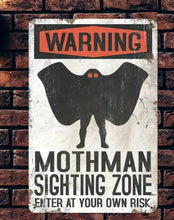 Charger l&#39;image dans la galerie, Mothman Sign 1pc Funny Metal Warning Mothman Sighting Zone Office Home Classroom Decor Gifts Best Farmhouse Decor Gift Ideas For 8x12 Inch