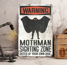 Load image into Gallery viewer, Mothman Sign 1pc Funny Metal Warning Mothman Sighting Zone Office Home Classroom Decor Gifts Best Farmhouse Decor Gift Ideas For 8x12 Inch
