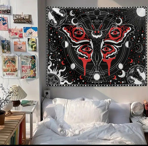 Mothman Tapestry Wall Hanging 1pc, Mothman Tapestry Skull Tapestry Gothic Tapestry Black Red Tapestry Mandala Tapestry For Home Bedroom Living Room Dorm Classroom Office Decor Wall Art Decor Gift