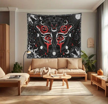 Cargar imagen en el visor de la galería, Mothman Tapestry Wall Hanging 1pc, Mothman Tapestry Skull Tapestry Gothic Tapestry Black Red Tapestry Mandala Tapestry For Home Bedroom Living Room Dorm Classroom Office Decor Wall Art Decor Gift