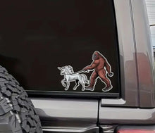 Cargar imagen en el visor de la galería, Bigfoot Walking A Unicorn Sticker Free Shipping Sasquatch Yeti sticker
