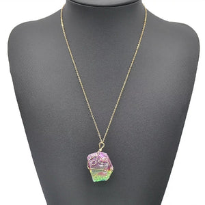 Rainbow Stone Natural Crystal Chakra Rock Chain Quartz Pendant Necklace Jewelry