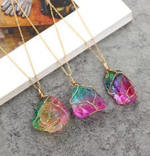 Laden Sie das Bild in den Galerie-Viewer, Rainbow Stone Natural Crystal Chakra Rock Chain Quartz Pendant Necklace Jewelry